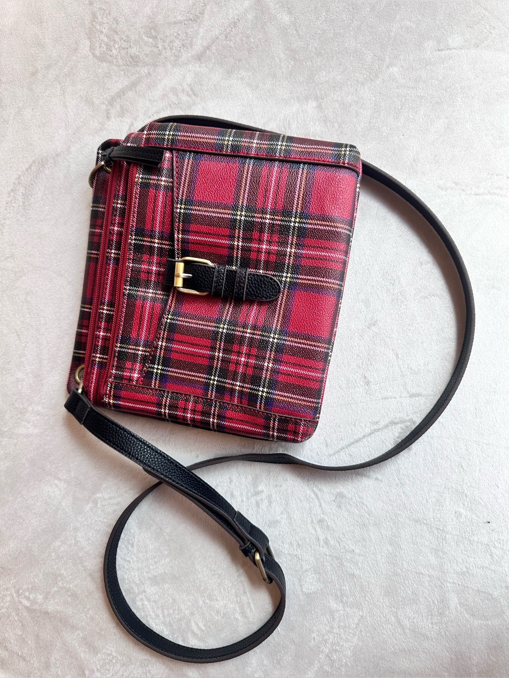 St. John's Bay Red Plaid Crossbody with Black Trim